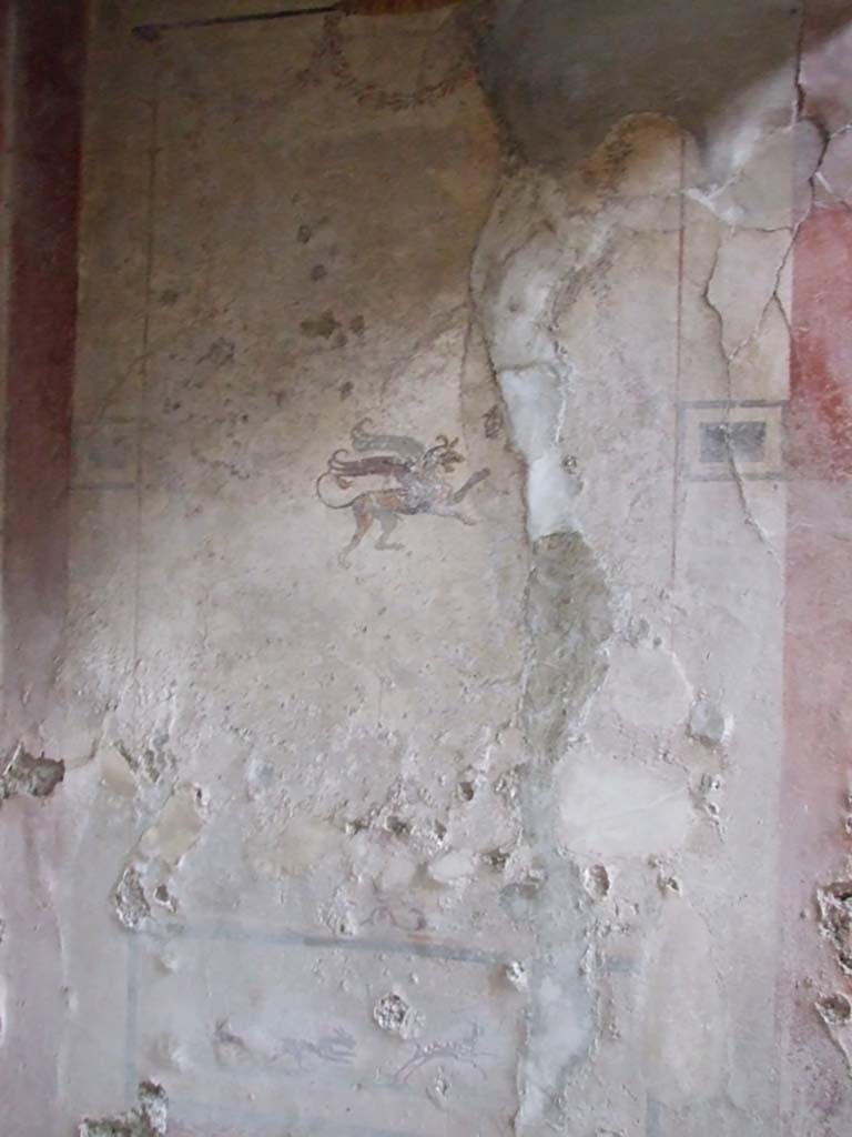 VI.16.15 Pompeii. December 2006. North wall of small tablinum D. Painting of winged creature.