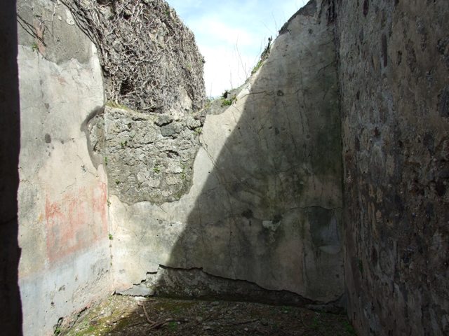 VI.16.28 Pompeii.  March 2009.  Room H, North west corner.  Newly fallen painted plaster from wall.
