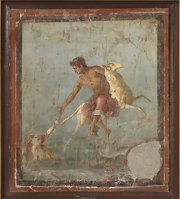 VI.17 Ins Occ. Masseria d’Irace. Found at Cività on the 8th July 1760
Satyr discovering/uncovering a nymph or Hermaphrodite and Satyr, 
Now in Naples Archaeological Museum. Inventory number 27691.
