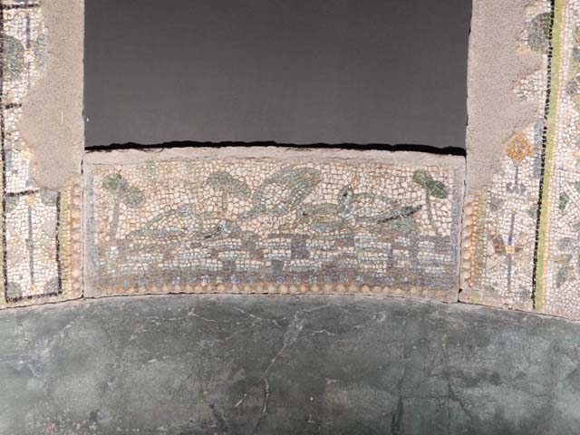 VI.17.42, Pompeii, May 2018. Left side of reconstruction of nymphaeum. Photo courtesy of Buzz Ferebee.
