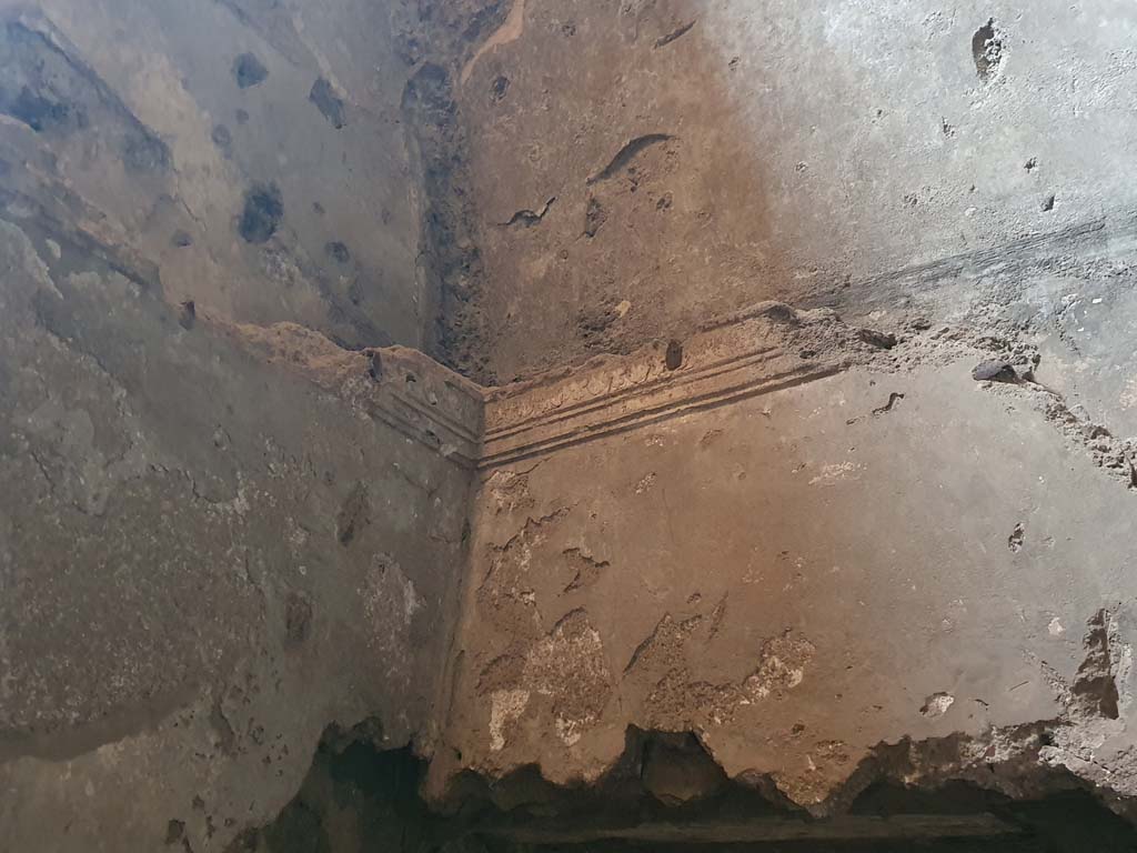 VII.1.8 Pompeii. July 2021. Tepidarium 10, detail from upper north-west corner above doorway from changing room 11.
Foto Annette Haug, ERC Grant 681269 DCOR

