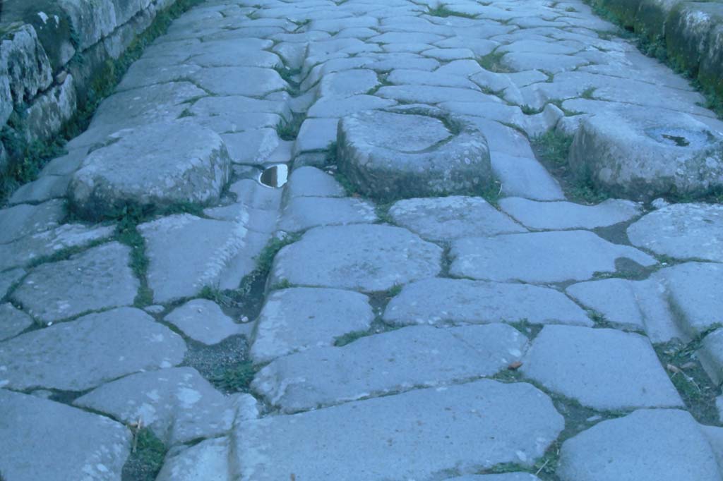 Via Stabiana, Pompeii.  4th December 1971. Stepping stones from VII.2.14 (on left) towards IX.4.9 (on right). 
Photo courtesy of Rick Bauer, from Dr George Fays slides collection.
