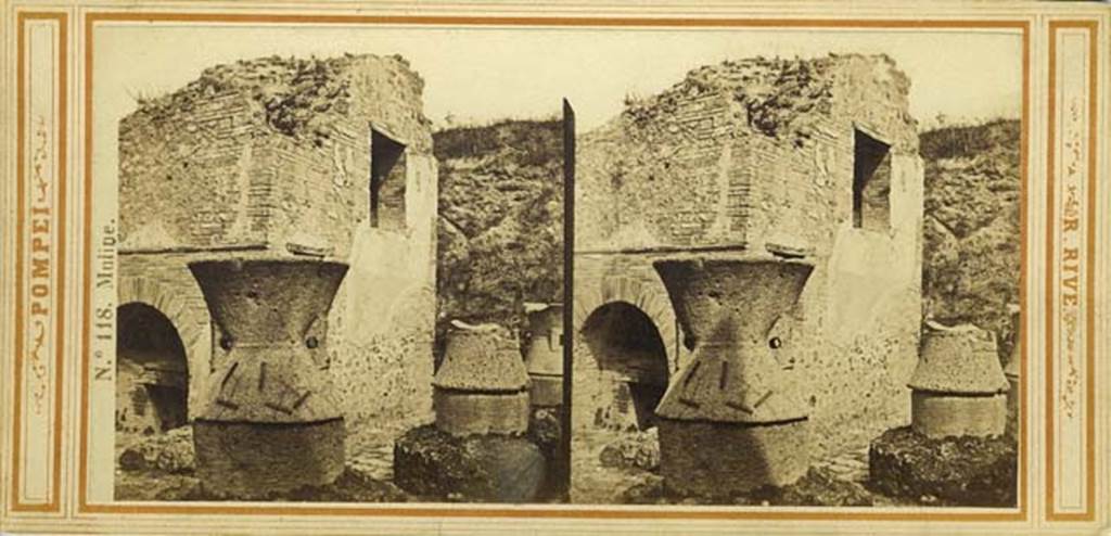 VII.2.22 Pompeii. Stereoview by R. Rive. Looking across bakery. Photo courtesy of Rick Bauer.