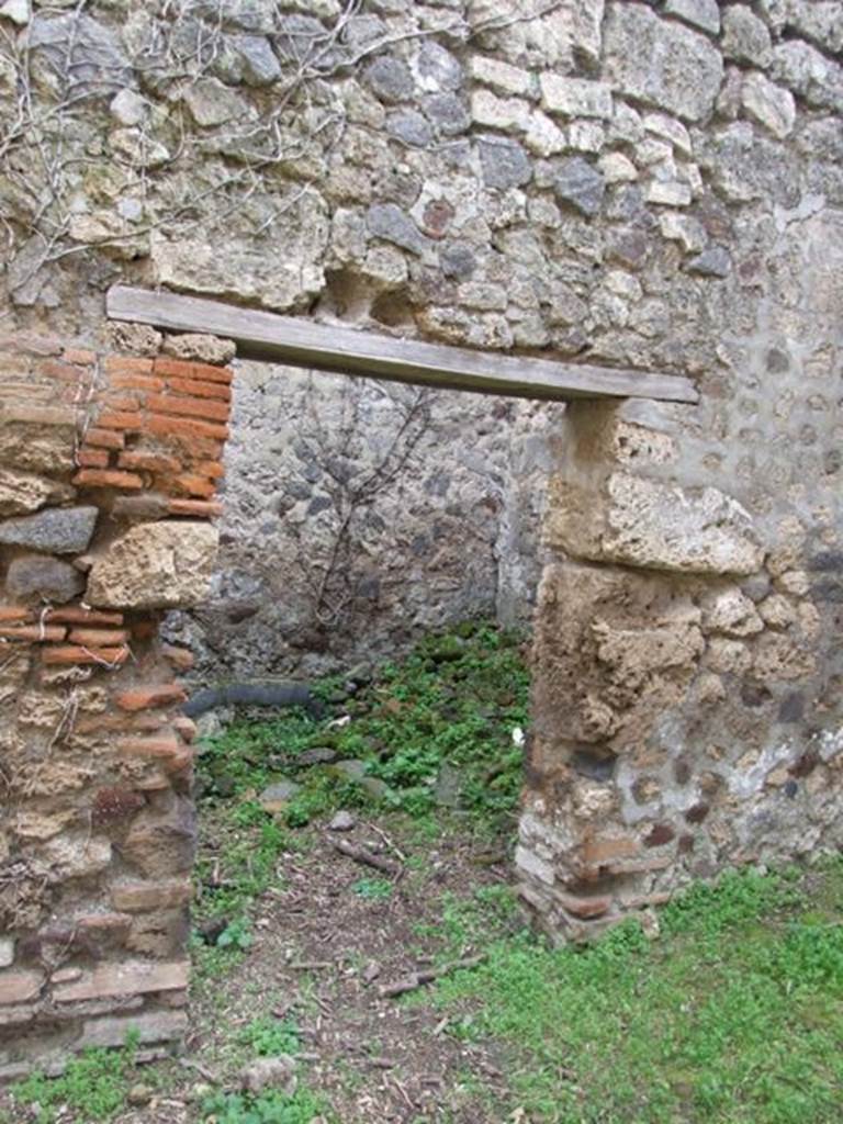 VII.3.4 Pompeii. March 2009.  Doorway to small room or storeroom in south wall, on west side of garden.