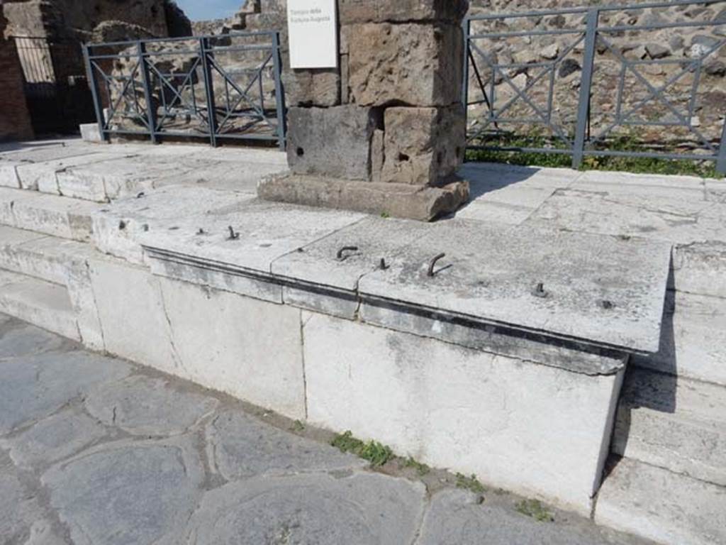 VII.4.1 Pompeii. May 2018. Looking east to the centre of the podium between the steps. Photo courtesy of Buzz Ferebee.

