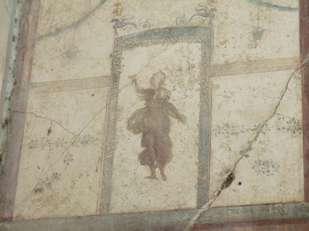 VII.4.31/51 Pompeii. March 2009. Room 12, painted figure at south end of west wall of oecus, (the left side of Danae).  
