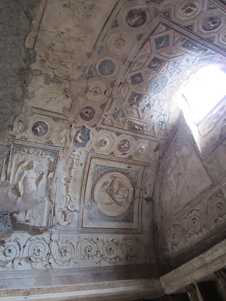 VII.5.24 Pompeii. May 2015. Ceiling plaster stucco in south-east corner of tepidarium.
Photo courtesy of Buzz Ferebee.
