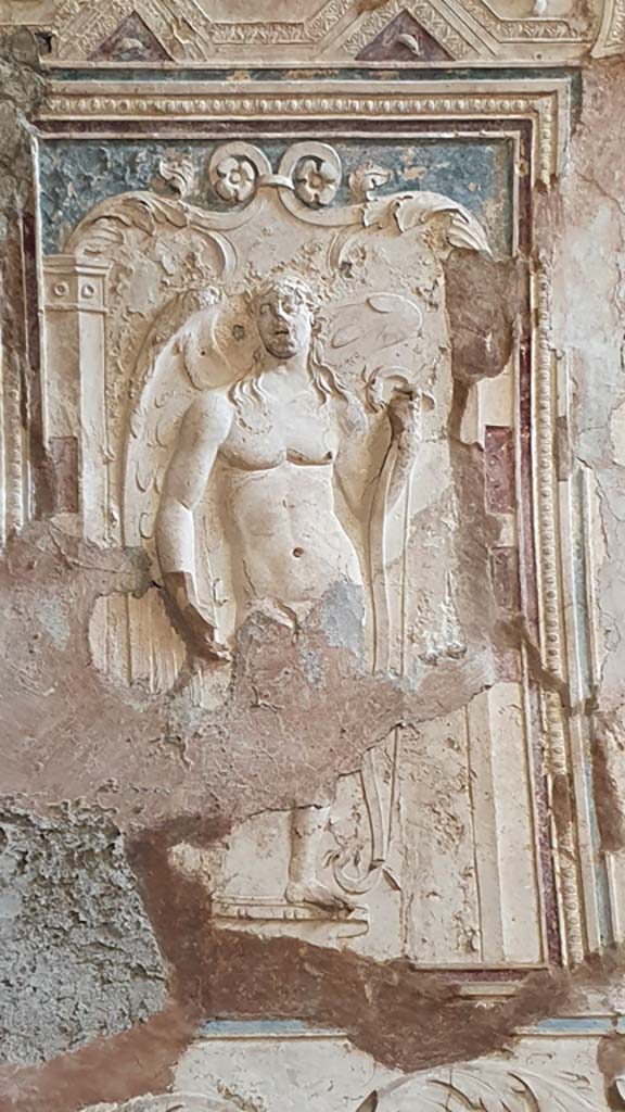 VII.5.24 Pompeii. August 2021. 
Detail of ceiling plaster stucco in south-east corner of tepidarium
Foto Annette Haug, ERC Grant 681269 DÉCOR.

