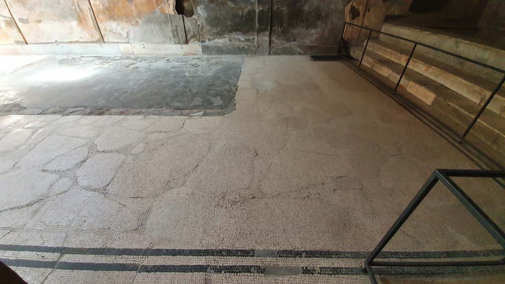VII.5.24 Pompeii. August 2021. Caldarium (39), looking west across mosaic flooring.
Foto Annette Haug, ERC Grant 681269 DÉCOR.
