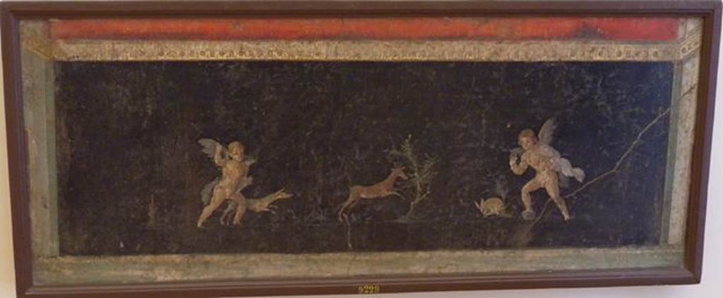 VII.6.28 Pompeii. Found 10th April 1762 in cubiculum 8.  Fragment of a wall painting with two figures. One is a naked man with a crown of leaves, possibly Apollo. See Helbig, W., 1868. Wandgemälde der vom Vesuv verschütteten Städte Campaniens. Leipzig: Breitkopf und Härtel. (1167).
See Pagano, M., and Prisciandaro, R., 2006. Studio sulle provenienze degli oggetti rinvenuti negli scavi borbonici del regno di Napoli.  Naples : Nicola Longobardi.  (p.41). Now in Naples Archaeological Museum.  Inventory number 8895.
