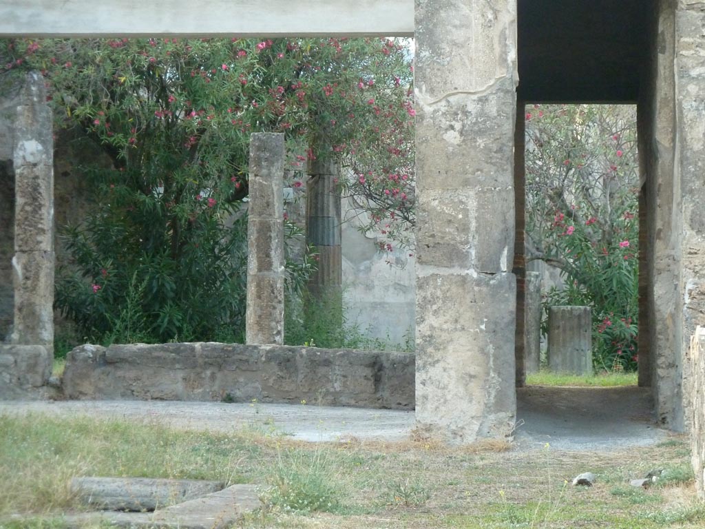 VII.7.2 Pompeii. September 2015. 
Looking across impluvium “g” in atrium towards tablinum “k” with corridor “l” (L) to peristyle “x”, at rear.
