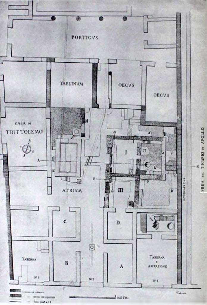 VII.7.2 Pompeii. Drawing of plan.
See Notizie degli Scavi di Antichità, 1942, (p. 404-415, and plan as above, on p.408).
(Note: the room numbers differ from the plan in PPM, and does not show rooms on the north side of peristyle/garden).

