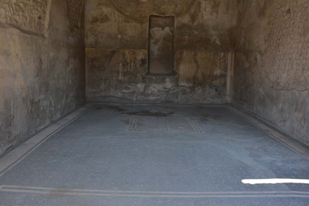 VII.7.5 Pompeii. September 2019. Triclinium (q), looking north across flooring towards central emblema.
Foto Annette Haug, ERC Grant 681269 DÉCOR.

