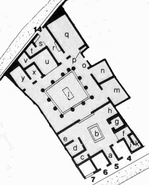 VII.7.5 Pompeii. Domus di Trittolemo or House of Tryptolemus or House of the Cissonii or House of L. Calpurnius Diogenes
Room Plan