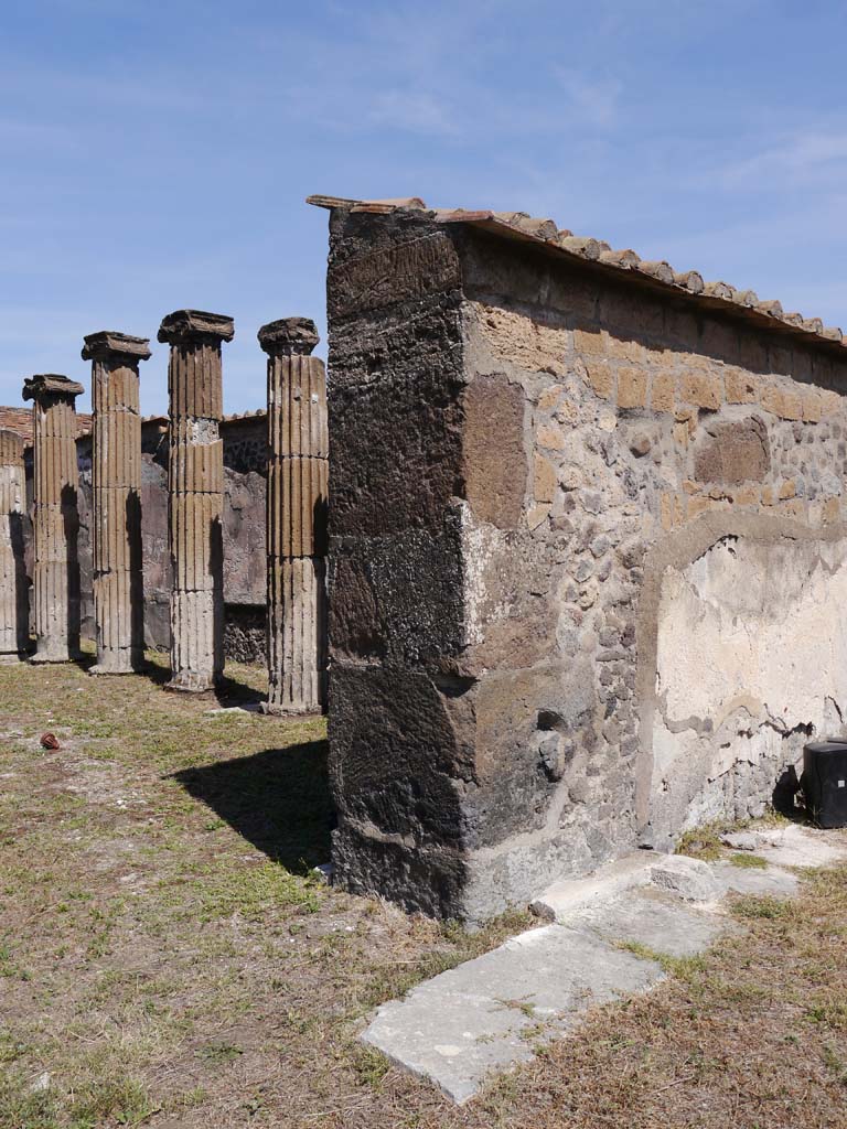 VII.8.01 Pompeii. September 2018. 
Looking through doorway from podium towards east wall of cella with columns. 
Foto Anne Kleineberg, ERC Grant 681269 DÉCOR.
