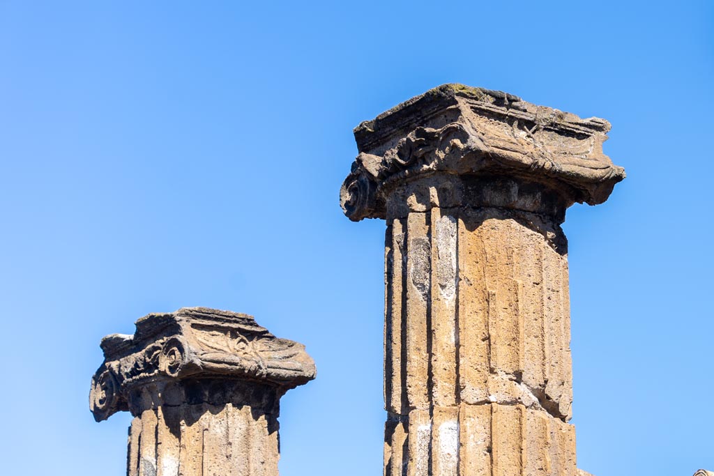 VII.8.1 Pompeii. October 2023. Detail of columns near east wall. Photo courtesy of Johannes Eber.