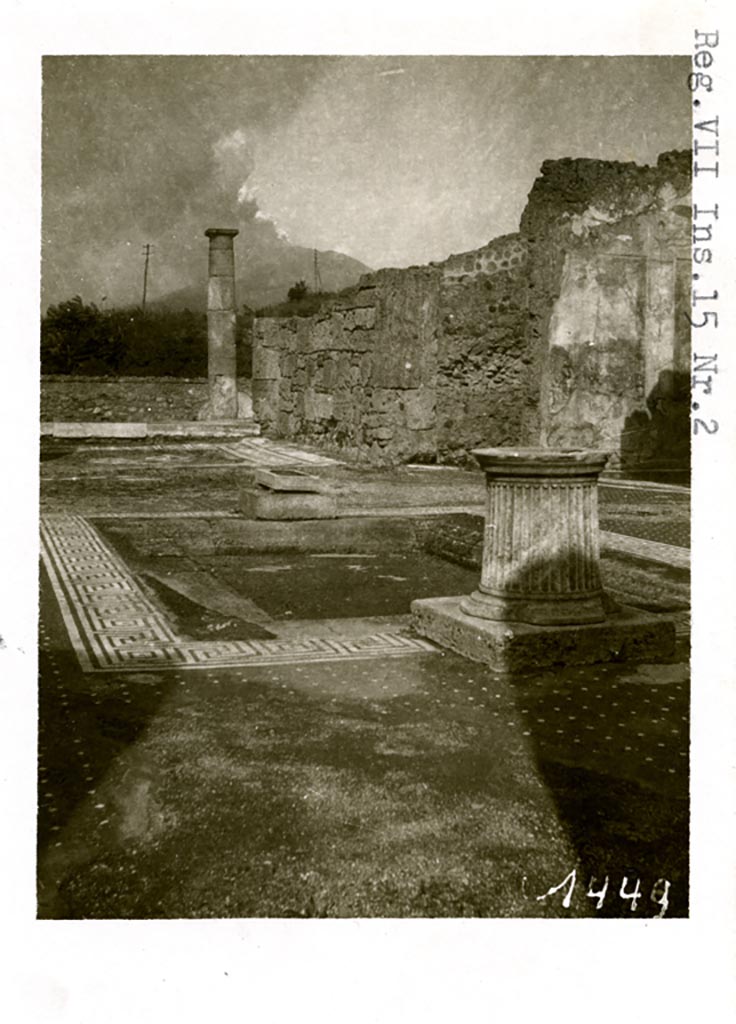 VII.15.2 Pompeii. Pre-1937-39. Looking north-east across impluvium in atrium.
Photo courtesy of American Academy in Rome, Photographic Archive. Warsher collection no. 1449.
