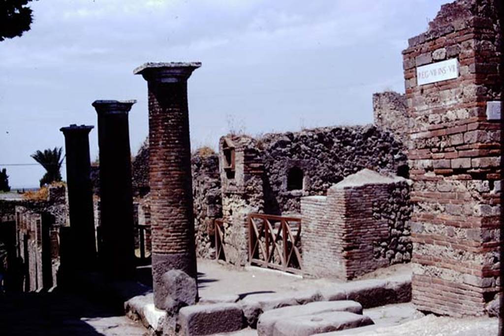 VII.16.7 Pompeii. 1972. Looking west on Via Marina. Photo by Stanley A. Jashemski. 
Source: The Wilhelmina and Stanley A. Jashemski archive in the University of Maryland Library, Special Collections (See collection page) and made available under the Creative Commons Attribution-Non Commercial License v.4. See Licence and use details. J72f0229
