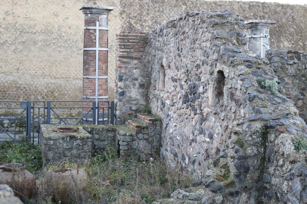 VII.16.7, Pompeii. December 2018. 
Looking south along west wall towards rear of counter, and entrance on Via Marina. Photo courtesy of Aude Durand.

