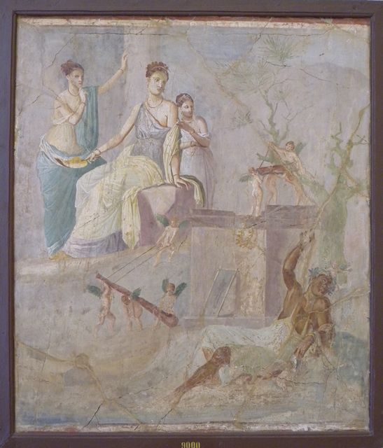 VII.16.10 Pompeii. 
Painting by Giuseppe Abbate, 1861, of the wall of the oecus, with painting of Hercules and Omphale in the centre which was found ten years previously.
Now in Naples Archaeological Museum. Inventory number ADS 805.
Photo © ICCD. https://www.catalogo.beniculturali.it/
Utilizzabili alle condizioni della licenza Attribuzione - Non commerciale - Condividi allo stesso modo 2.5 Italia (CC BY-NC-SA 2.5 IT)
