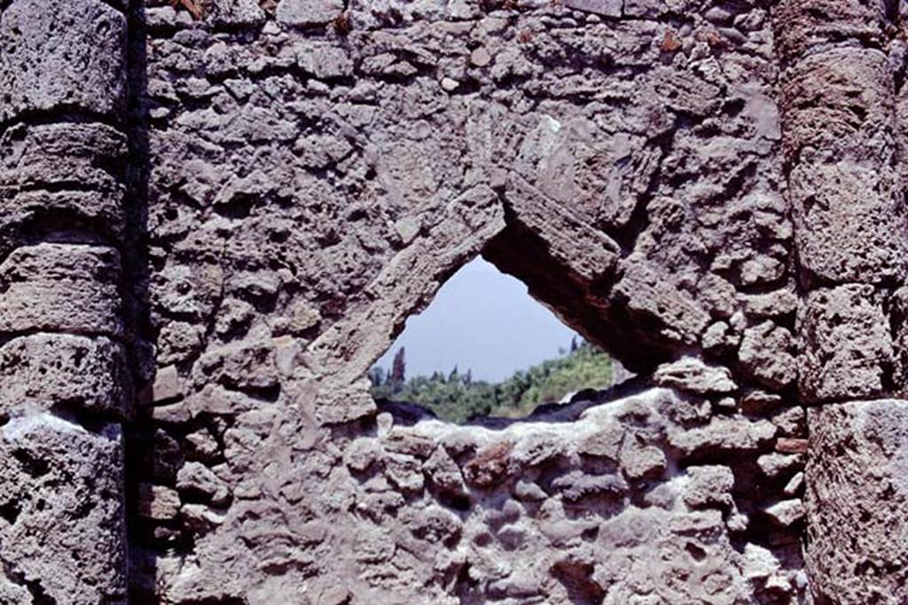 Hole in wall of VII.16 on Vicolo dei Soprastanti, Pompeii. Looking north. 1973. 
Photo by Stanley A. Jashemski. 
Source: The Wilhelmina and Stanley A. Jashemski archive in the University of Maryland Library, Special Collections (See collection page) and made available under the Creative Commons Attribution-Non Commercial License v.4. See Licence and use details. J73f0196
