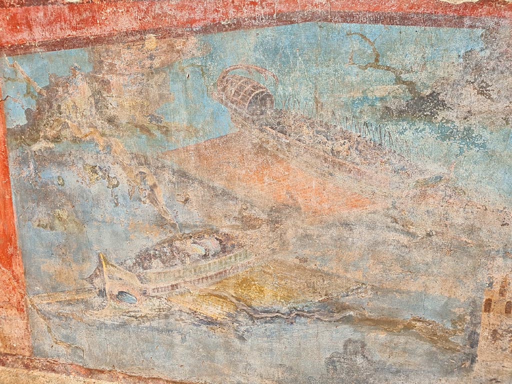 VII.16.a Pompeii. October 2020. Room 9, detail from upper south wall. Photo courtesy of Klaus Heese.