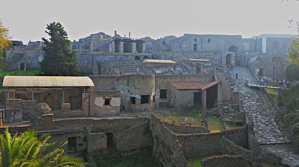VII.16.a Pompeii. May 2011. Suburban Baths and Porta Marina, looking east. Photo courtesy of Michael Binns.
