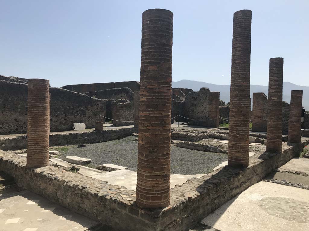 VIII.2.13/14/16 Pompeii. April 2019. Looking south-east across courtyard/peristyle from north-west corner. Photo courtesy of Rick Bauer.