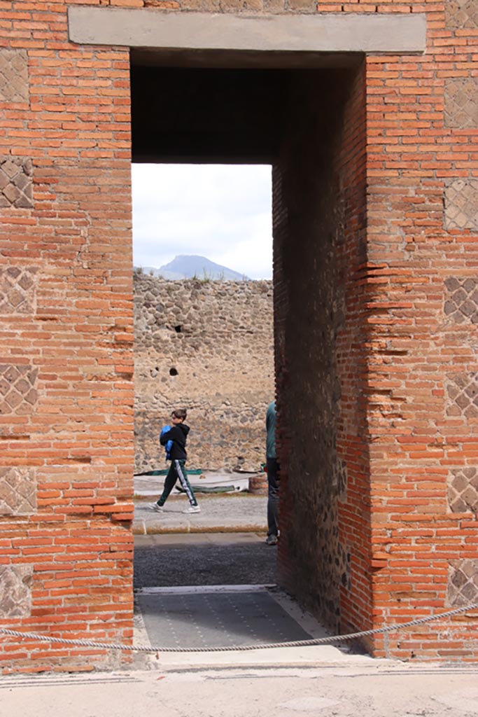 VIII.2.16 Pompeii. May 2024. 
Detail of doorway in north wall, leading to atrium of VIII.2.14. Photo courtesy of Klaus Heese.
