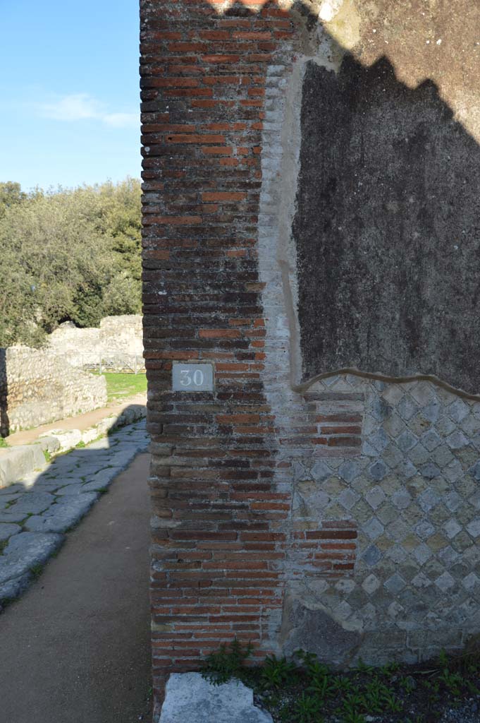 VIII.2.30 Pompeii. March 2018. East side of entrance doorway and vestibule. 
Foto Taylor Lauritsen, ERC Grant 681269 DÉCOR.
