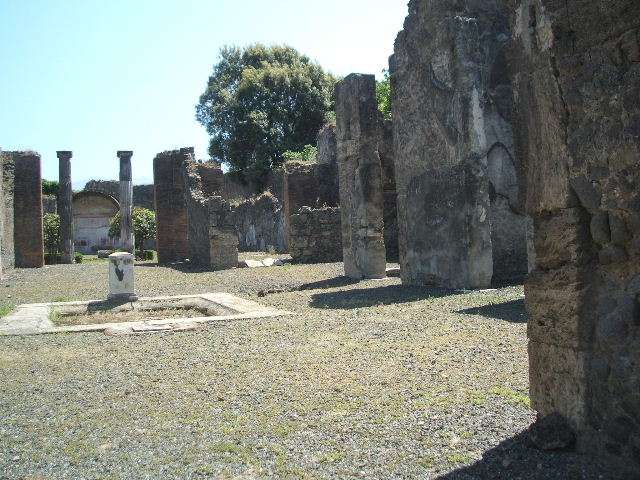VIII.5.2 Pompeii. March 2009. Room 3, north side. Looking north-east towards east wall of brick pilaster.