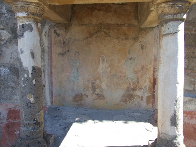 VIII.5.37 Pompeii. May 2017. Room 1, Genius making an offering, detail from lararium painting, after restoration.  Photo courtesy of Buzz Ferebee.
