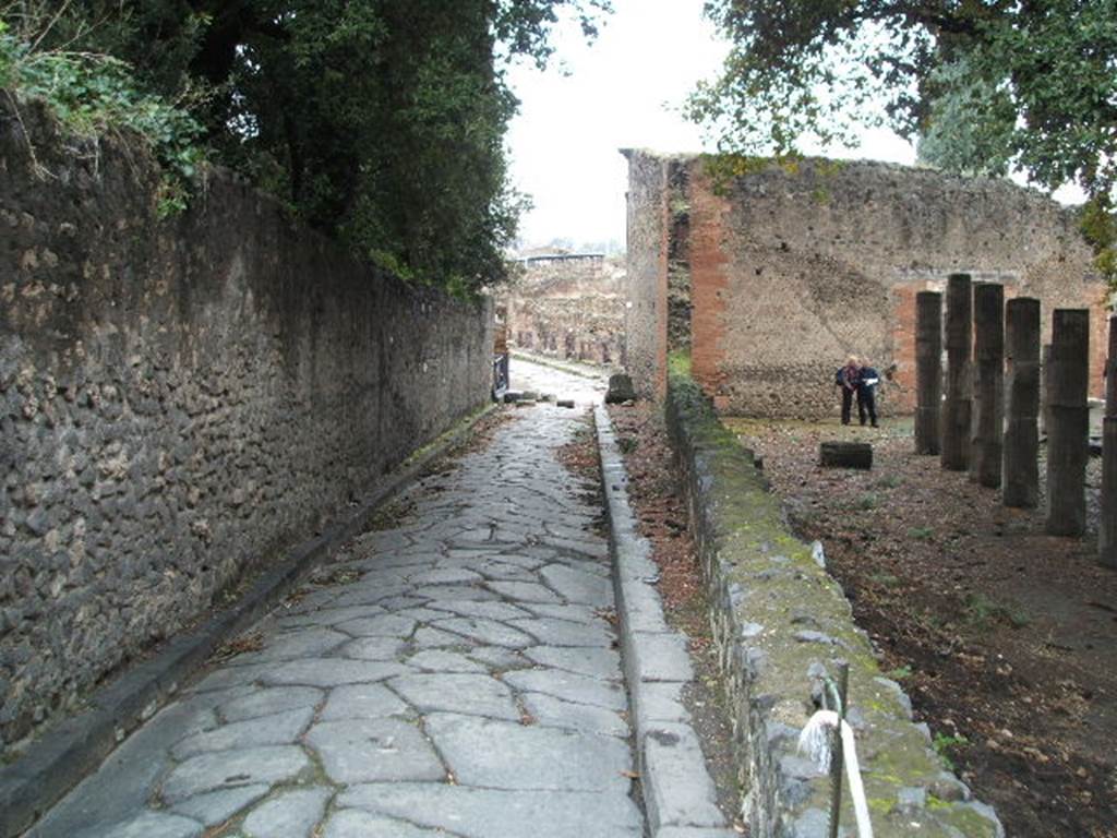 Via dei Teatri looking north between Triangular Forum and VIII.6.6.  December 2004.
