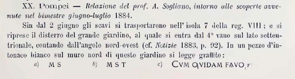Notizie degli Scavi, June/July 1884, p.243.
