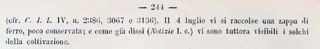 Notizie degli Scavi, June/July 1884, p.244.
