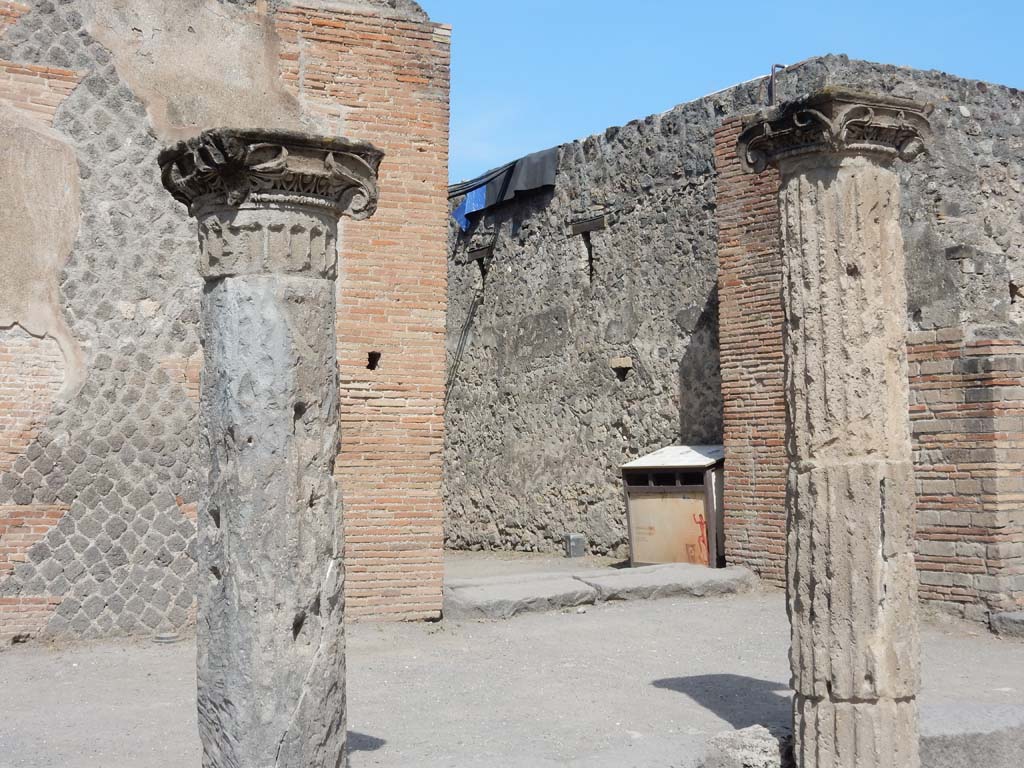 VIII.7.16 Pompeii.  May 2006. Looking west from north east corner.  A few of the 74 Doric columns that enclosed the large open central area.
