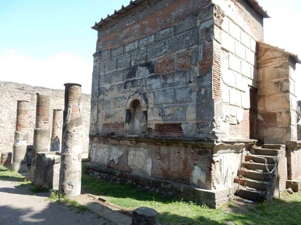 VIII.7.28, Pompeii. May 2015. Looking towards west rear wall of cella from west portico. 
Photo courtesy of Buzz Ferebee.
