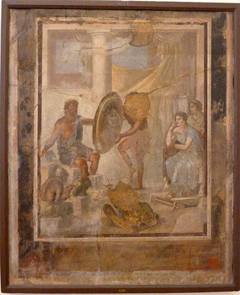 IX.1.7 Pompeii. Found in 1866, north wall of triclinium. Wall painting of Thetis in the workshop of Hephaistos. Now in the Naples Archaeological Museum. Inventory Number 9529.