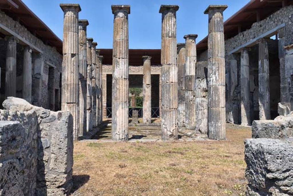 IX.1.20 Pompeii. April 2018. Room 2, atrium, with 16 Doric tufa columns around impluvium, rim and basin floor. 
Photo courtesy of Ian Lycett-King. Use is subject to Creative Commons Attribution-NonCommercial License v.4 International.
