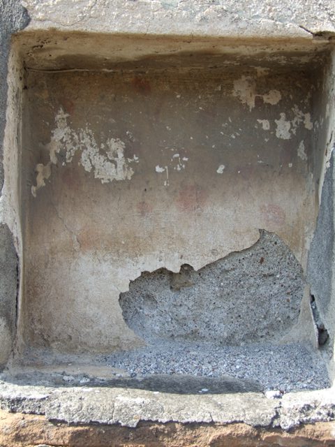 IX.2.18 Pompeii. March 2009.  Room 11. Garden area.  Niche.  Detail of remains of painted stucco.