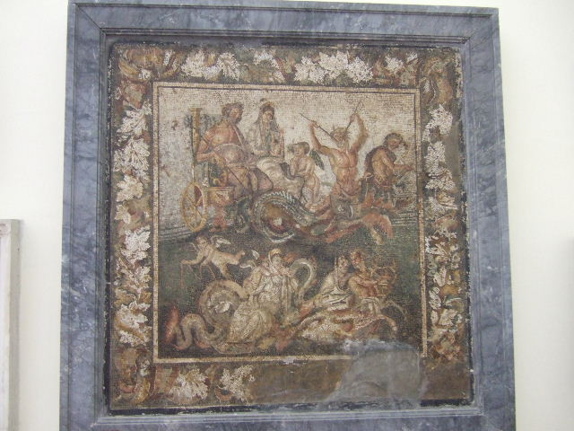 IX.2.27 Pompeii. Pre-1943. Mosaic flooring in cubiculum on east side of atrium. Photo by Tatiana Warscher.
According to Warscher – 
“the room next to the triclinium by reputation was known as a cubiculum dormitory: 
in the flooring a direct strip composed of black and white stones, indicated the place where the bed would have been.”
See Warscher, T. Codex Topographicus Pompeianus, IX.2. (1943), Swedish Institute, Rome. (no.139.), p. 262.
