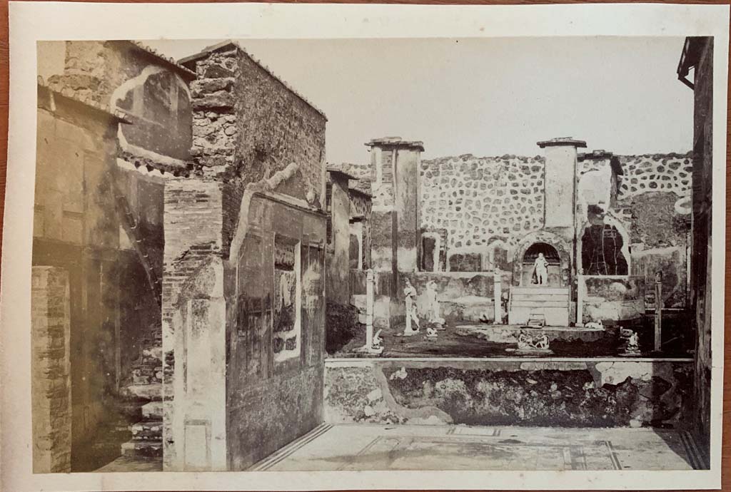 IX.3.5 Pompeii. From an album dated January 28, 1894. Room 12, looking east towards north wall of tablinum, and garden area.
Photo courtesy of Rick Bauer.
