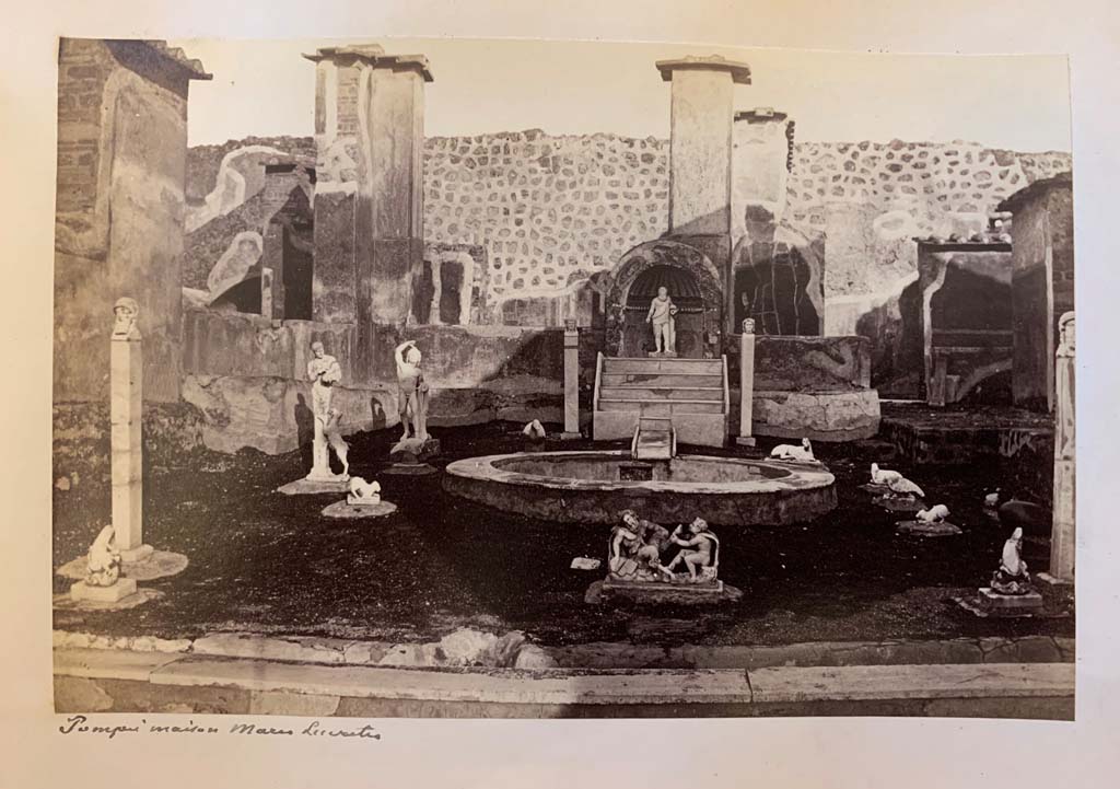 IX.3.5 Pompeii.
From an album of Michele Amodio dated 1874, entitled “Pompei, destroyed on 23 November 79, discovered in 1745”. 
Looking east across garden area. Photo courtesy of Rick Bauer.


