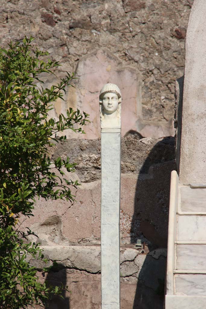 IX.3.5 Pompeii. September 2017. Looking east across garden towards bust on herm.
Photo courtesy of Klaus Heese.

