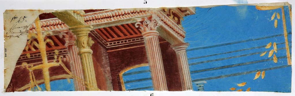 IX.3.5 Pompeii. Pre-June 1854. 
Painting of atrium wall in the colours of the original by W. Zahn.
See Zahn, W., 1852. Die schönsten Ornamente und merkwürdigsten Gemälde aus Pompeji, Herkulanum und Stabiae: III. Berlin: Reimer, Taf. 56.

