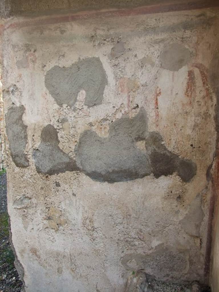IX.5.2 Pompeii. December 2007. Room w, remains of painting on household shrine rear east wall.
