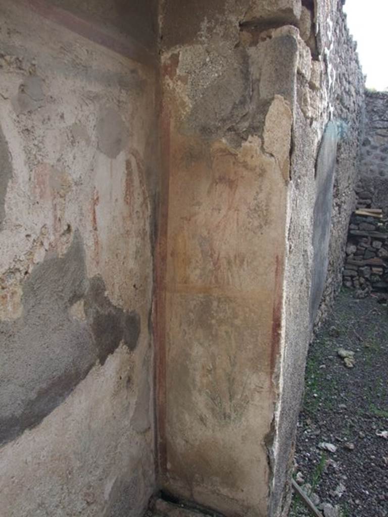 IX.5.2 Pompeii. December 2007. Room w, remains of painting on household shrine south side wall.

