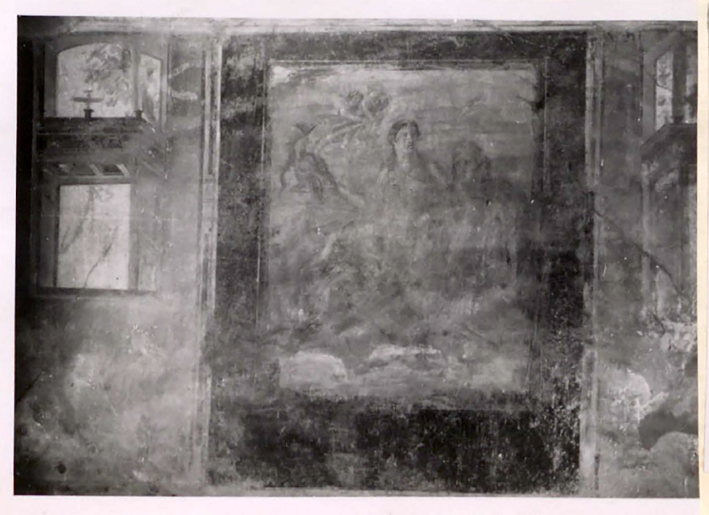 IX.5.2 Pompeii. Pre-1942. 
Room 20, west wall with painting of Thetis sitting on the back of a sea-monster carrying Achilles’ weapons. 
See Warscher, T. 1942. Catalogo illustrato degli affreschi del Museo Nazionale di Napoli. Sala LXXX. Vol.2. Rome, Swedish Institute.
