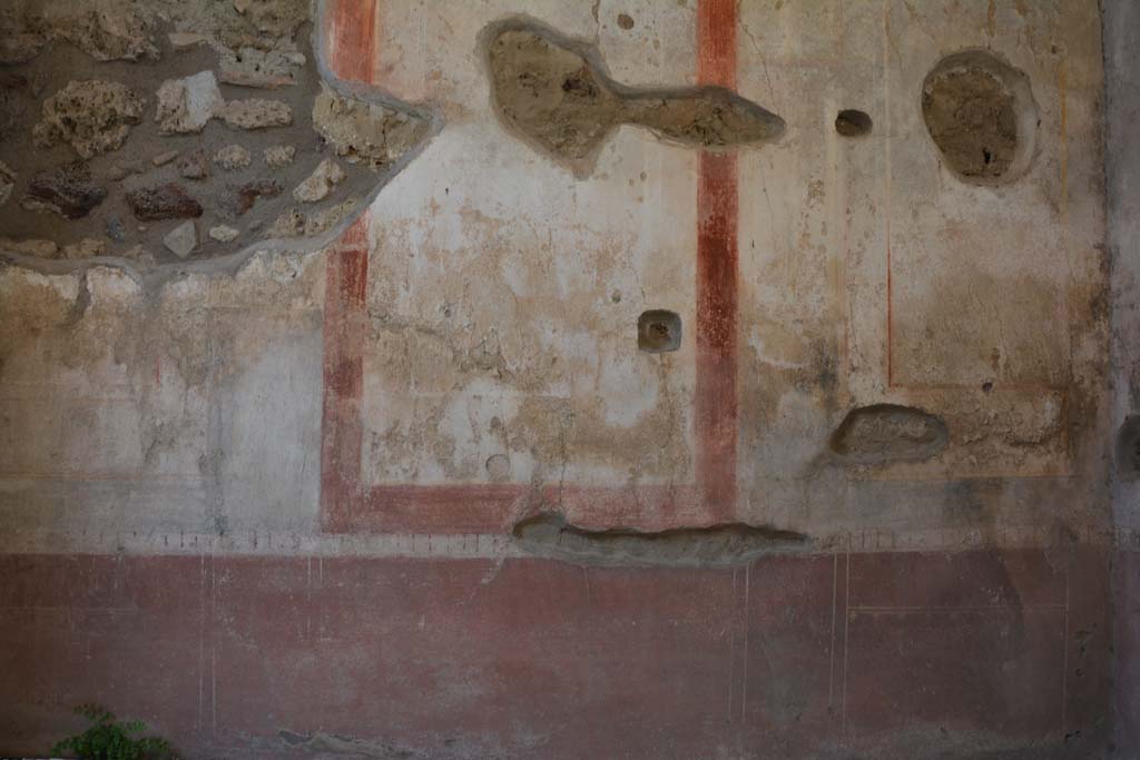 IX.5.11 Pompeii. May 2017. Room g, middle zone and zoccolo on north wall.
Foto Christian Beck, ERC Grant 681269 DCOR.
According to PPM 
The north wall was decorated in the IV Style: the panels of the red zoccolo were separated by narrow compartment with painted plants: in the white panels of the middle zone were vignettes with cupids: the upper zone of the wall was white with a stucco cornice.
See Carratelli, G. P., 1990-2003. Pompei: Pitture e Mosaici. IX. (9). Roma: Istituto della enciclopedia italiana, (p.556).
