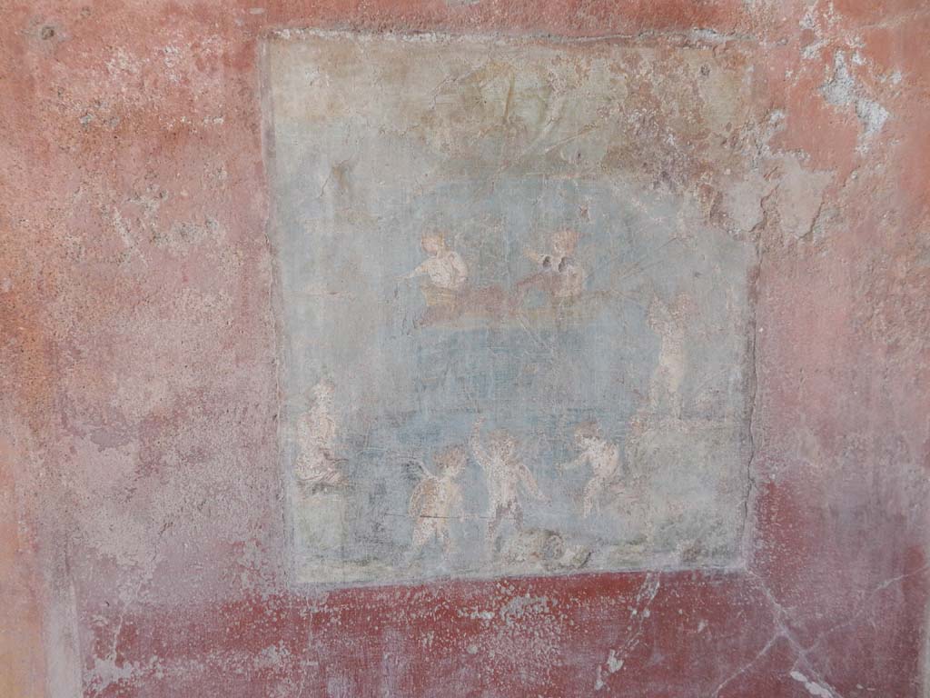 IX.5.14 Pompeii. June 2019. 
Room c, north wall of cubiculum on north side of entrance corridor. Wall painting of Venus with fishing cupids.
Photo courtesy of Buzz Ferebee.

